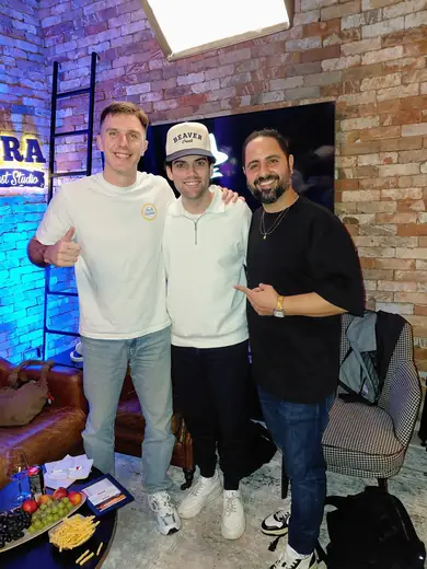Dovi Neuburger close group photo at Aura podcast studio