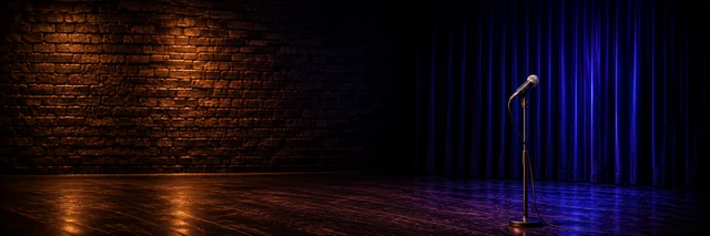 Stand-up microphone on an empty comedy stage
