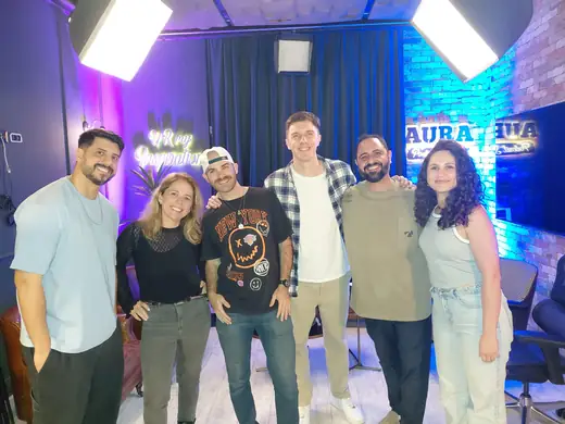 Group photo at Aura podcast studio